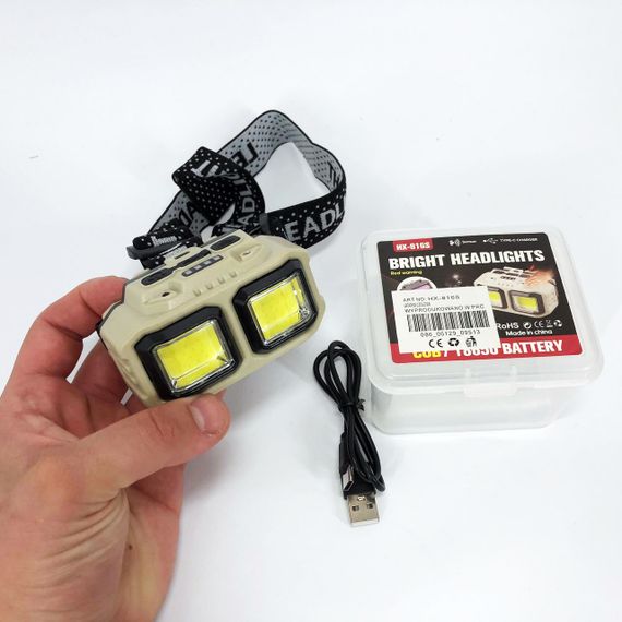 Ліхтар налобний акумуляторний Bailong HX-816S 2COB(white+red) із сенсорним VR-997 датчиком вологозахист | Зображення 2
