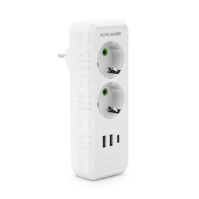 Розетка трійник із заземленням F103-White, 2 розетки+2USB+1Type-C, 2500W, 10A, 110-250V~Max, Blister