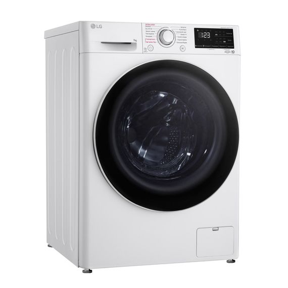 Пральна машина LG фронтальна, 7кг, 1200, A+++, 48см, дисплей, пара, інвертор, білий (F2V3HS0WW) | Зображення 1