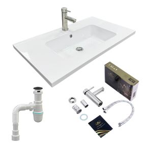 Раковина накладная Adamant FLATE 80, прямоугольная, с сифоном Click-Clack + смеситель (4824296207801)