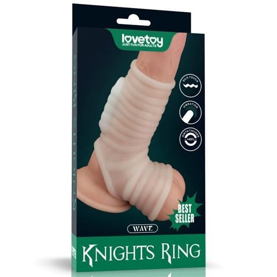 Насадка на член - Vibrating Wave Knights Ring With Scrotum Sleeve White Sex Aura