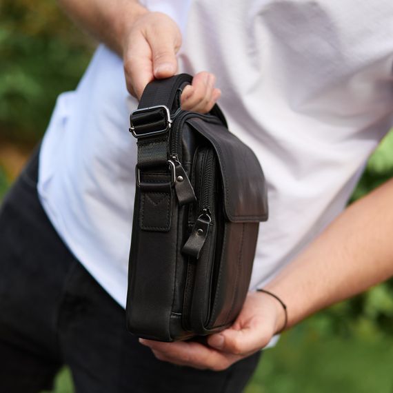 Сумка-барсетка чоловіча через плече шкіряна гладка чорна Tiding Bag TD-55467 | Зображення 4