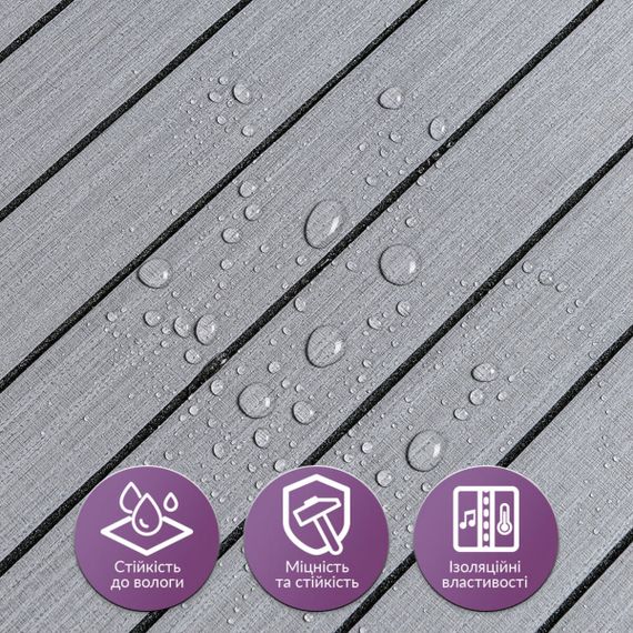 Покриття вінілове самоклеюче 3D рейки тік сивий 600*600*2,8мм (D) SW-00002206 | Зображення 3