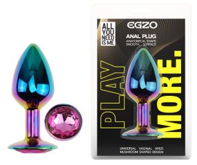 Анальная пробка с кристаллом EGZO - Multicolor Round Plug Rose size S Sex Aura
