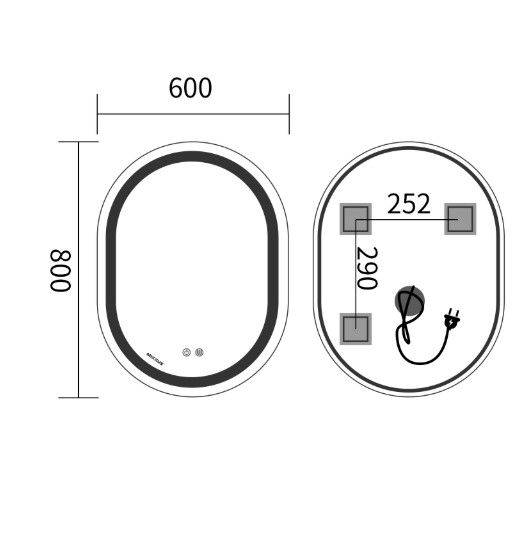 Дзеркало Mixxus Premium ELLIPSE MV05-80x60-REVERSE (LED Touch, Anti-fog (3-6,5kK)) (MP6642) | Зображення 1