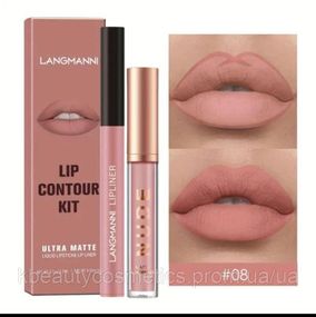 Набір 2 в 1 (рідка матова помада і контурний олівець) Langmanni №08