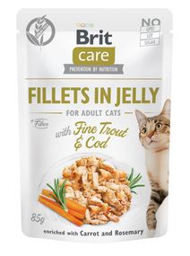 Корм Brit Care Cat Fillets In Jelly Trout and Cod влажный с треской и форелью для взрослых котов 85 гр
