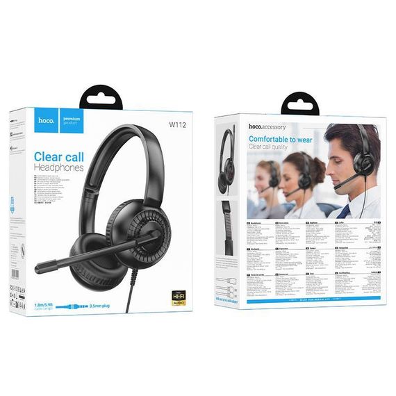 Накладные наушники Hoco W112 Pures (3.5mm/1.8m) Black | Зображення 5