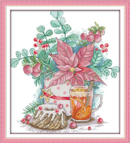 Набір для вишивання хрестиком за нанесеною на канву схемою "Christmas safflower". AIDA 14CT printed, 32*36 см