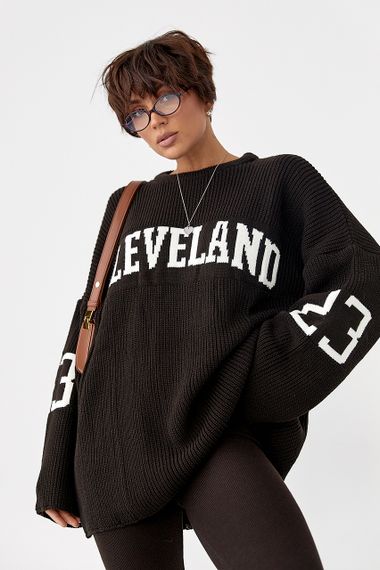 Оверсайз джемпер із крупної в'язки - темно-коричневий цвет, ONE SIZE (є розміри) | Зображення 4