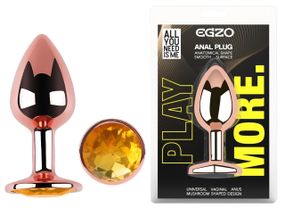 Анальна пробка EGZO Rose Gold із жовтим кристалом, металева, розмір M для анального сексу Sex Aura