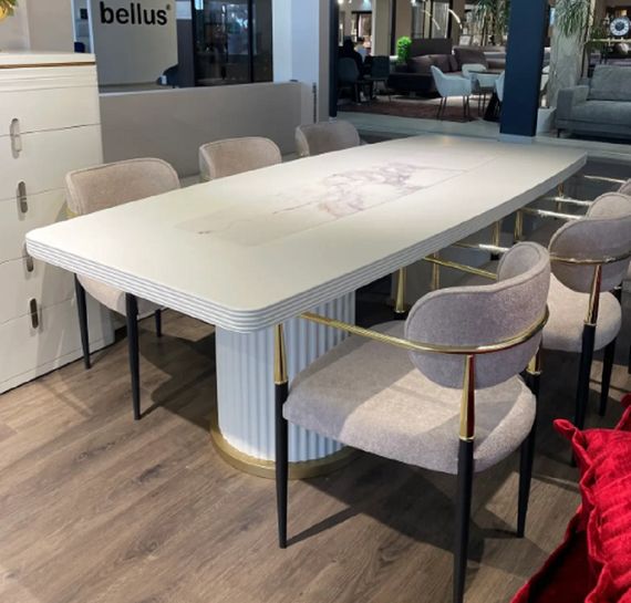 Обеденный нераскладной стол Мона (Mona) с золотым декором на ноге 240х102 см Original color