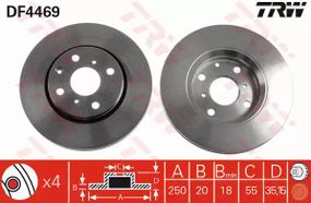 Диск гальмівний (1 шт.) CITROEN/PEUGEOT/TOYOTA C1/107/Aygo F 05, TRW (DF4469)