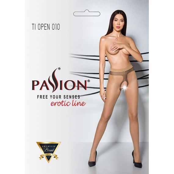 Тілесні колготки з відкритим доступом, контрастна лінія TIOPEN 010 beige (20 den) — Passion, 1/2 | Зображення 4