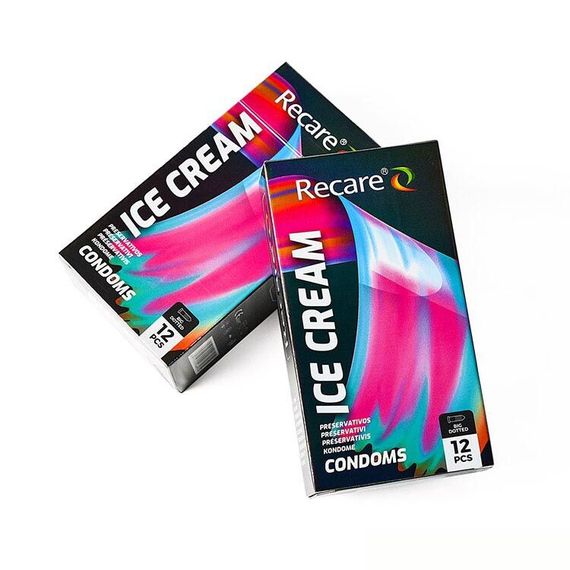 Презервативы Holographic Recare Ice Cream Big Dotted Condoms 12 шт, с пузырьками, аромат: мороженое | Зображення 3