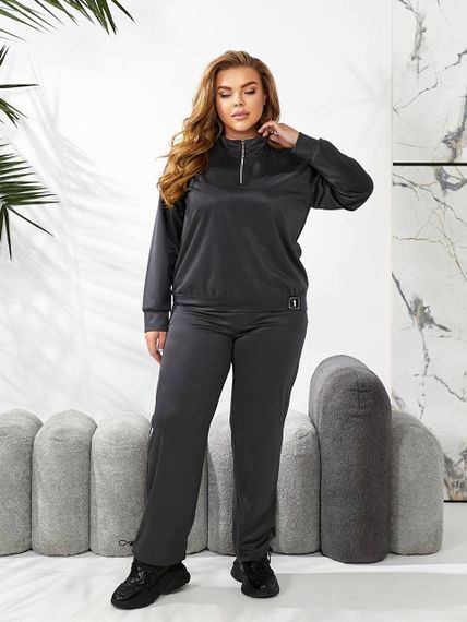 Женский спортивный костюм весна-осень свитшот и джоггеры NB24049 цвет графит, размер 50/52 | Зображення 4