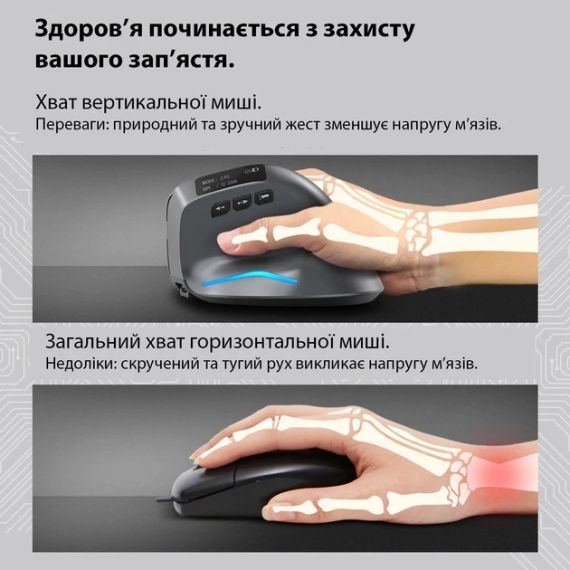 Вертикальна бездротова комп’ютерна миша Zelotes F-26C, 8 кнопок, 3200 DPI, 2 режими підключення (2,4 ГГц / Bluetooth), сіра | Зображення 3