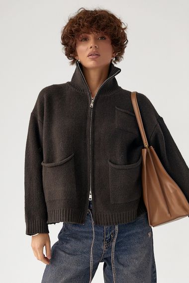 В'язаний кардиган на блискавці з кишенями - коричневий цвет, ONE SIZE (є розміри) | Зображення 4