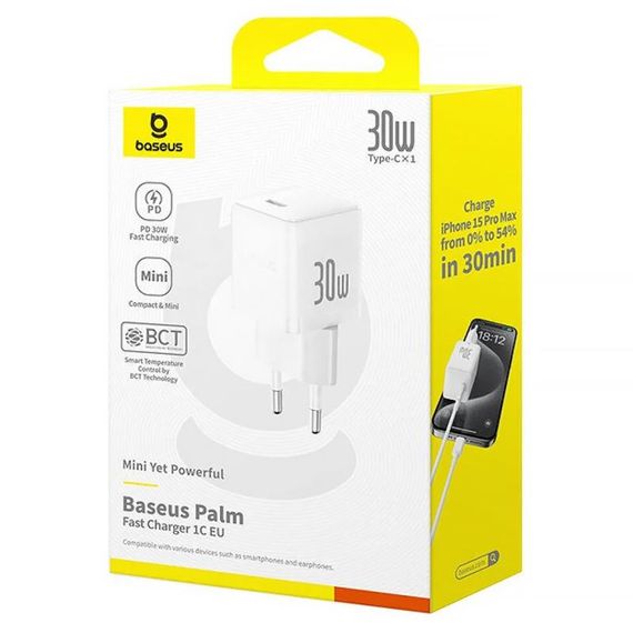 СЗУ Baseus Palm Fast Charger 30W (1USB-C) (P10111605113-00) Moon White | Зображення 4