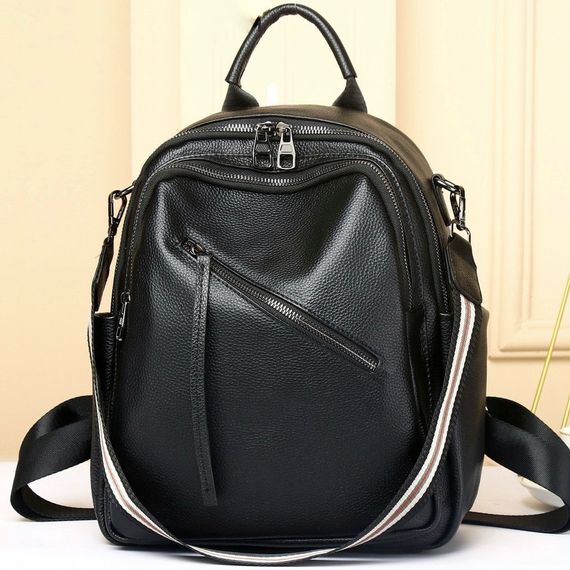 Стильний жіночий шкіряний рюкзак чорний міський 51124