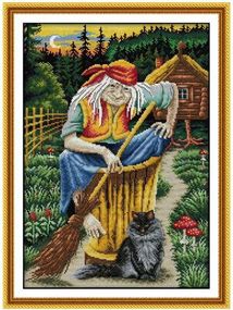 Набір для вишивання за нанесеною на канву схемою "Grandma Jaga". AIDA 14CT printed 35*48 см