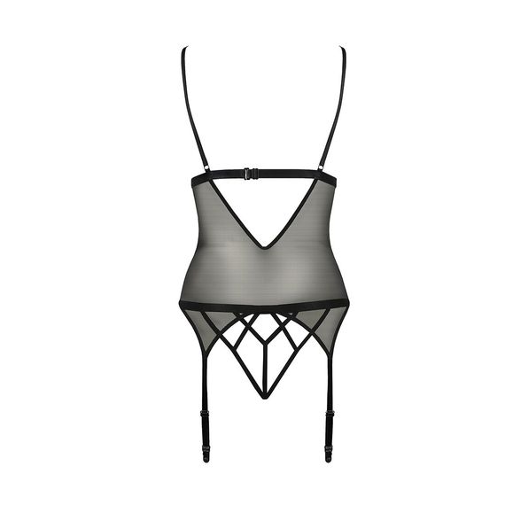 Корсет з відкритими грудьми Passion DIABOLINA CORSET S/M, black, пажі, трусики, напівпрозорий | Зображення 3