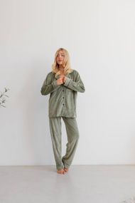 Жіноча піжама велюр Jeny на гудзиках кольору фісташка р.XS 373664