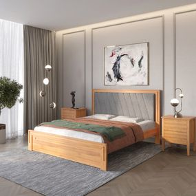 Двоспальне дерев&#039;яне ліжко Mebigrand Торонто Т6 Вільха/Аляска 93 (сірий) 140х190 см (MBG-9601)