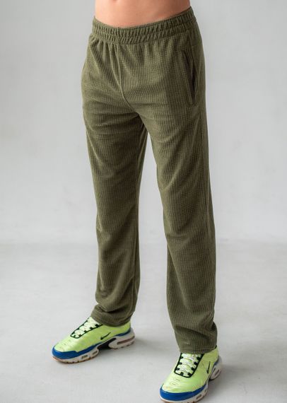 Чоловічі штани з тканини вафелька (олива)