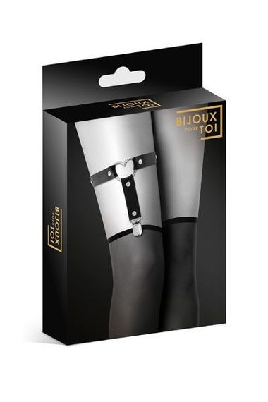Гартер на ногу Bijoux Pour Toi - WITH HEART сексуальна підв'язка з сердечком, екошкіра, Чорний, One Size, ONE SIZE | Зображення 2