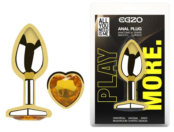 Анальная пробка с кристаллом EGZO - Gold Heart Plug Yellow size M Sex Aura