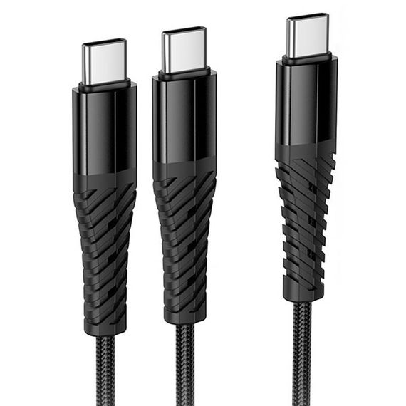 Дата кабель Hoco X123 Victory 2in1 Type-C to Type-C/Type-C 3A (1m) Black | Зображення 2