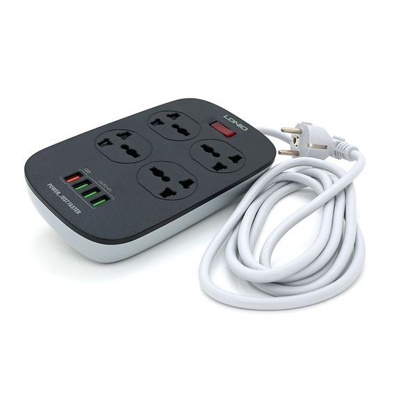 Мережевий фільтр LDNIO SC4407, 4 Розетки + 4 USB, 2 м, перетин 3х0, 75мм, White | Зображення 1