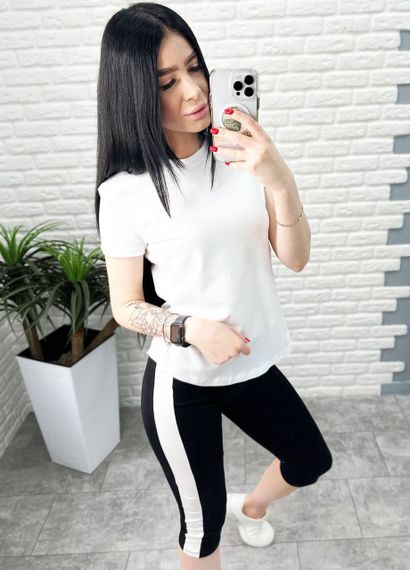 Женский летний костюм бриджи и футболка GF07928 цвет черно-голубой, размер 50/52 | Зображення 1