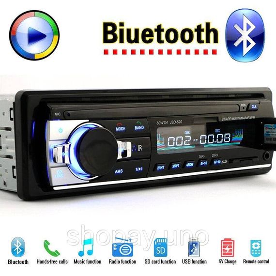 Автомагнітола JSD 520 1DIN Універсальна магнітола в авто з USB, Bluetooth, MP3 | Зображення 1