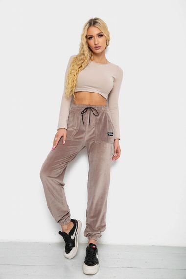 Штани жіночі велюрові, колір мокко, 238R58473-1 | Зображення 1