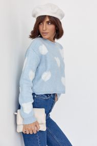 Женский вязаный свитер oversize с сердечками голубой цвет S