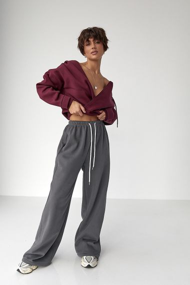 Утеплені однотонні спортивні штани - темно-сірий цвет, M (є розміри) | Зображення 2