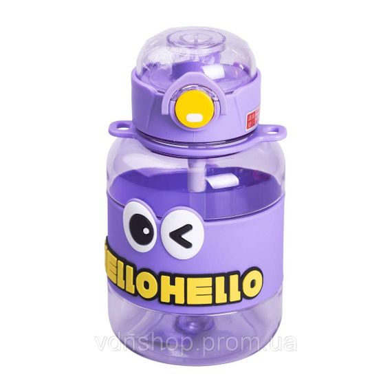 Пляшка для води дитяча з трубочкою 680 мл з ручкою та ремінцем Фіолетова HP-14-46V | Зображення 1