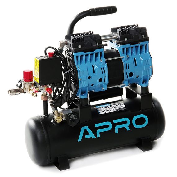 Компресор двоциліндровий безоливний 0,6 кВт 152 л/хв 8бар 9 л APRO 8501701 | Зображення 2