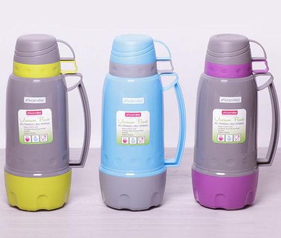Термос Kamille Glass Pleasure 1800мл дзеркальна колба і 2 чашечки