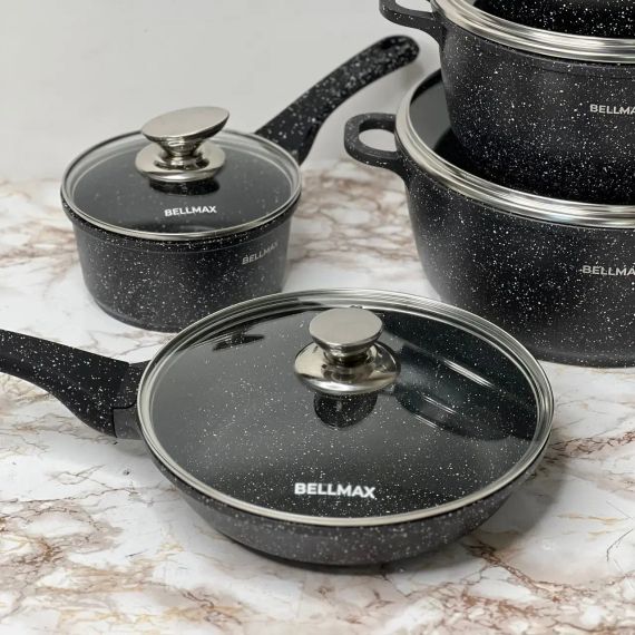 Набор посуды с гранитным антипригарным покрытием BellMax BM-305 из 12 предметов Черный | Зображення 3