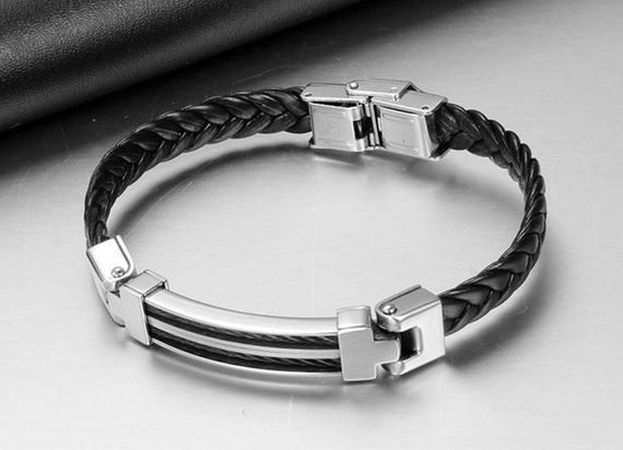 Мужской кожаный браслет Primo Steel Rope - Black | Зображення 2