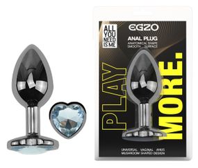 Анальна пробка з кристалом EGZO - Dark Silver Heart Plug Clear size S Sex Aura