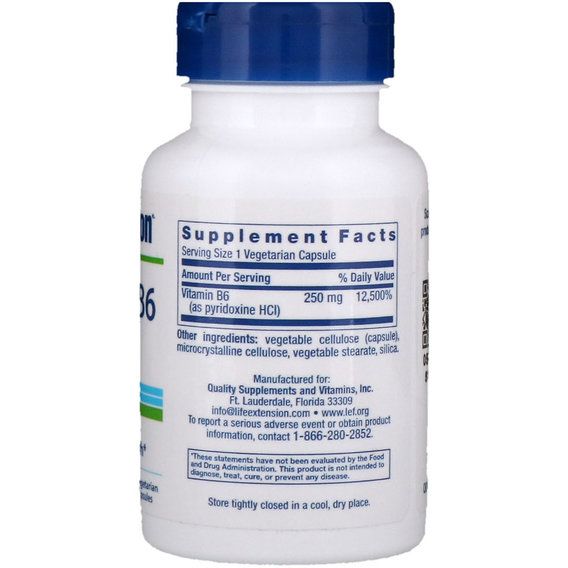 Пірідоксин Life Extension Vitamin B6 250 mg 100 Veg Caps | Зображення 1
