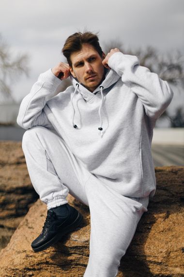 Костюм теплий чоловічий oversize сірий | Зображення 4
