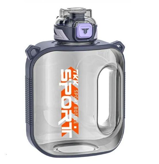 Спортивная бутылка для воды TKK Sport 2100 мл из Тритана (BPA Free), фиолетовая квадратная бутылка с трубочкой и ремешком | Зображення 3