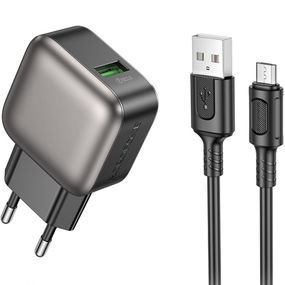 МЗП Borofone BAS52A Absolute QC3.0 (1USB-A) + кабель USB to MicroUSB Black