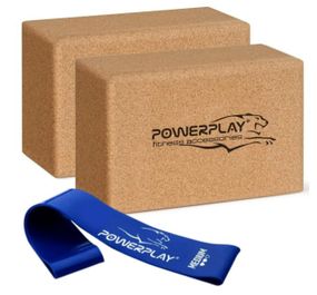 Блоки для йоги PowerPlay PP_4006 з пробкового дерева 2 шт Cork Yoga Block + гумка 7.5 кг (PP_4006_Cork_2in)