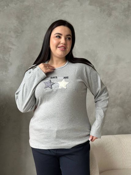 Зручна сіра піжамка PLUS SIZE із зірочками та чорними штанами з мікрофлісу | Зображення 7